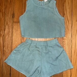 SHEIN Teal Textured Top and Shorts Set